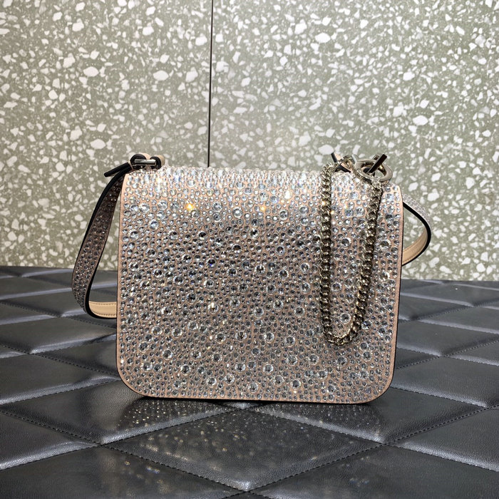 Valentino Small VSling Shoulder Bag with Rhinestones White V0088