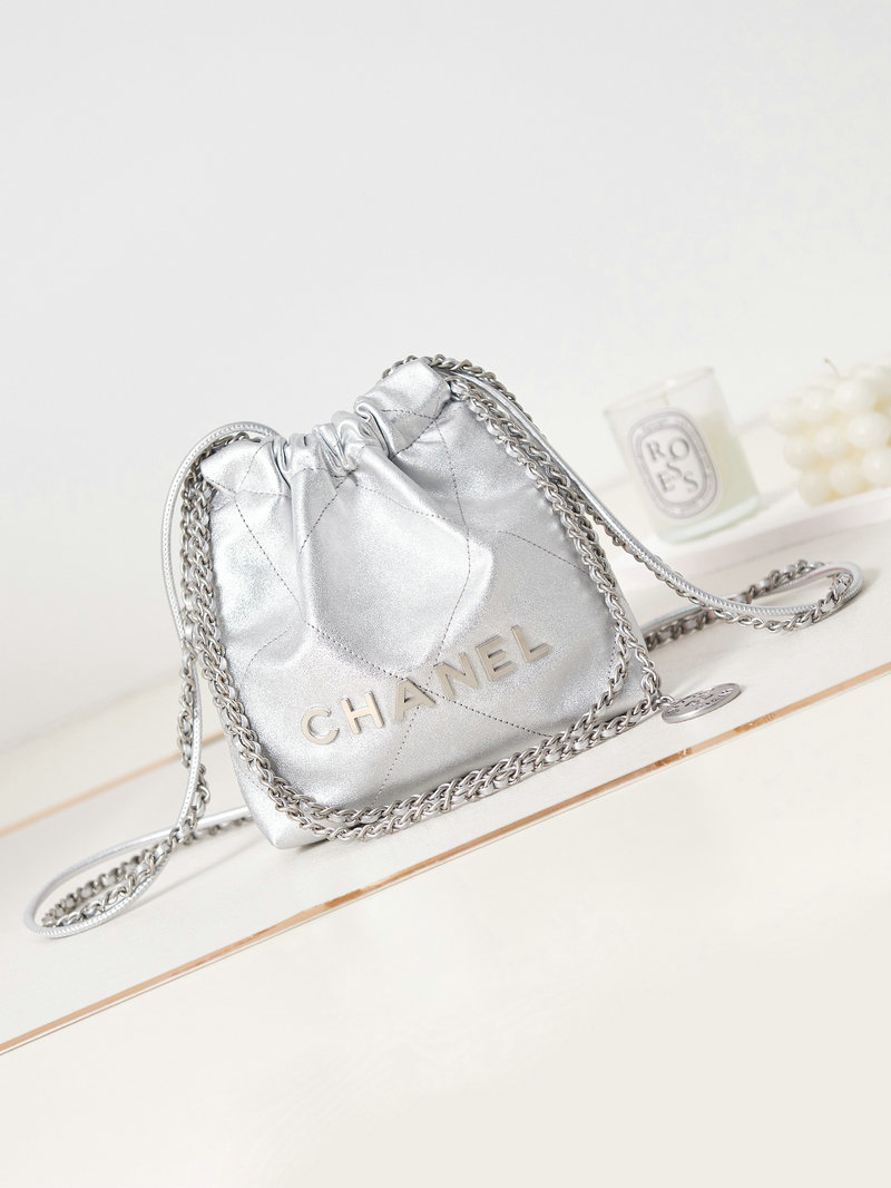 Chanel 22 Mini Handbag Silver AS3980