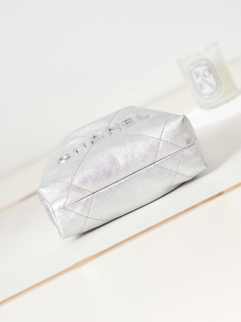 Chanel 22 Mini Handbag Silver AS3980