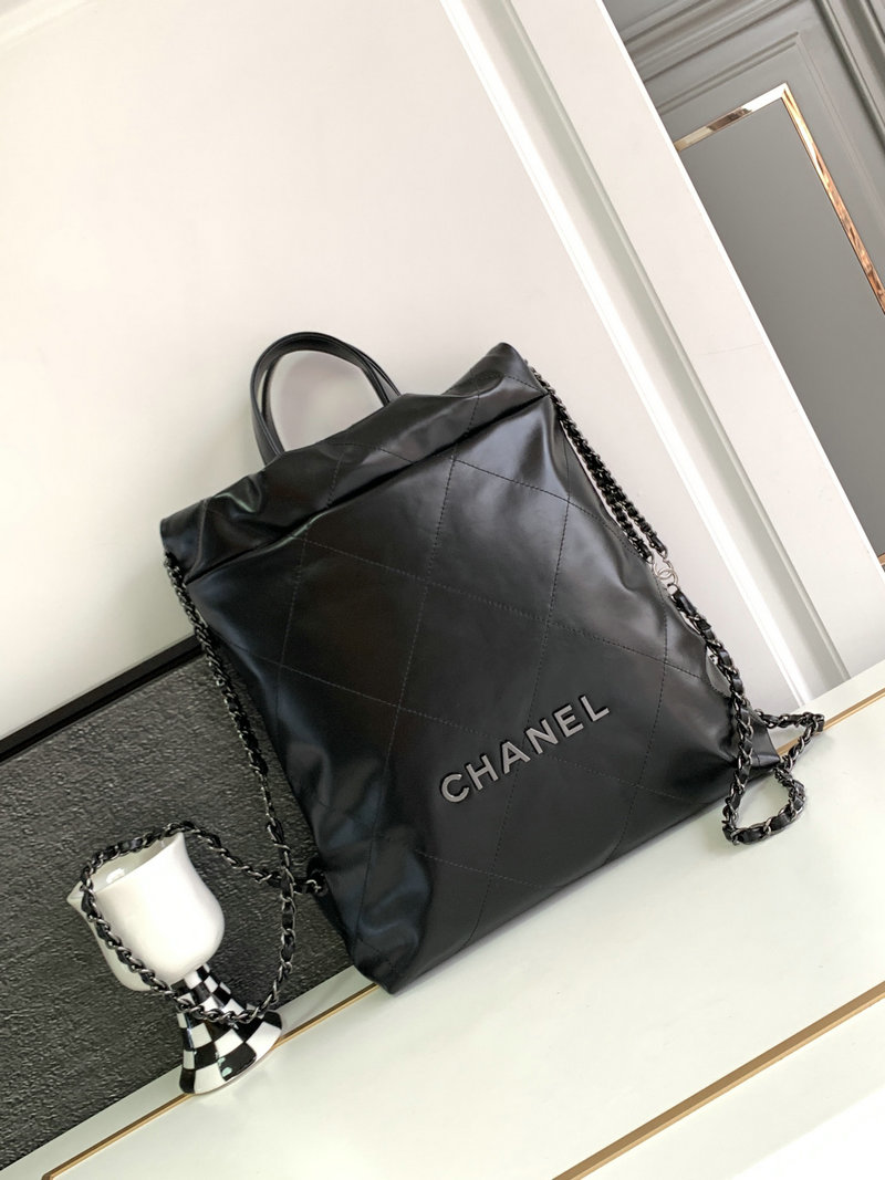 Chanel 22 Shiny Calfskin Backpack Black AS3859