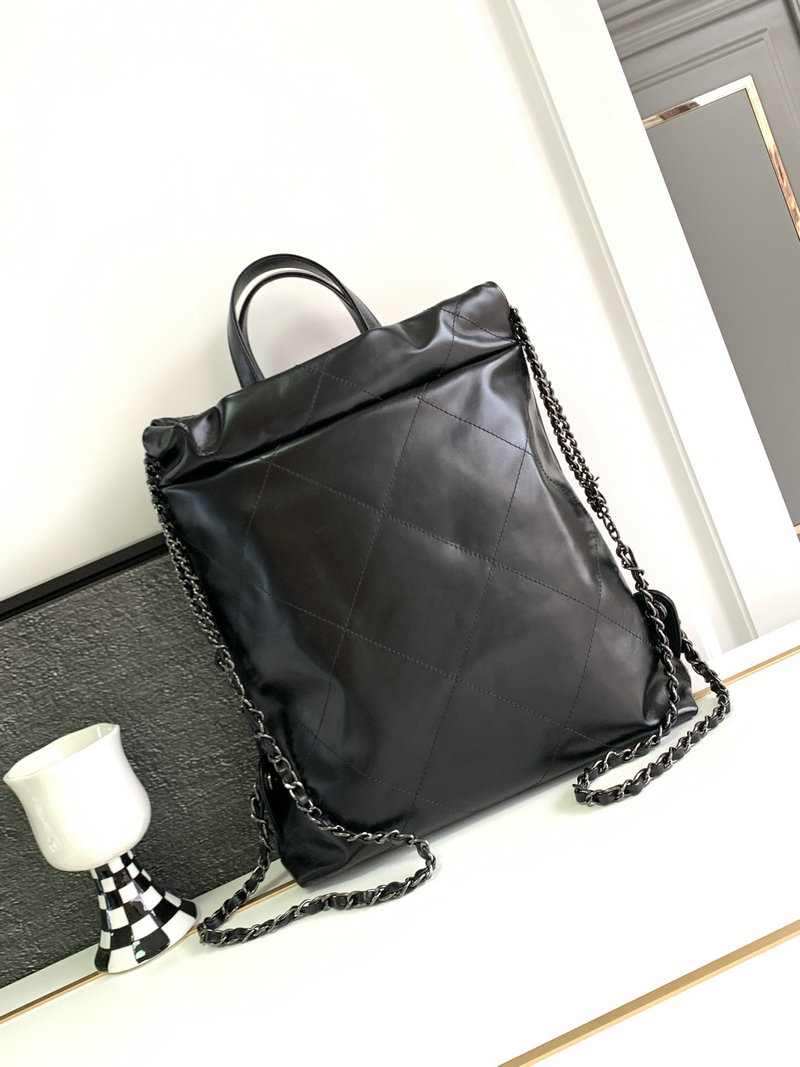 Chanel 22 Shiny Calfskin Backpack Black AS3859