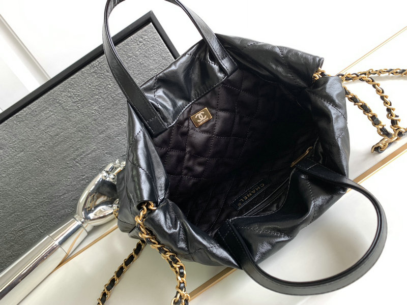 Chanel 22 Shiny Calfskin Backpack Black with Gold AS3859