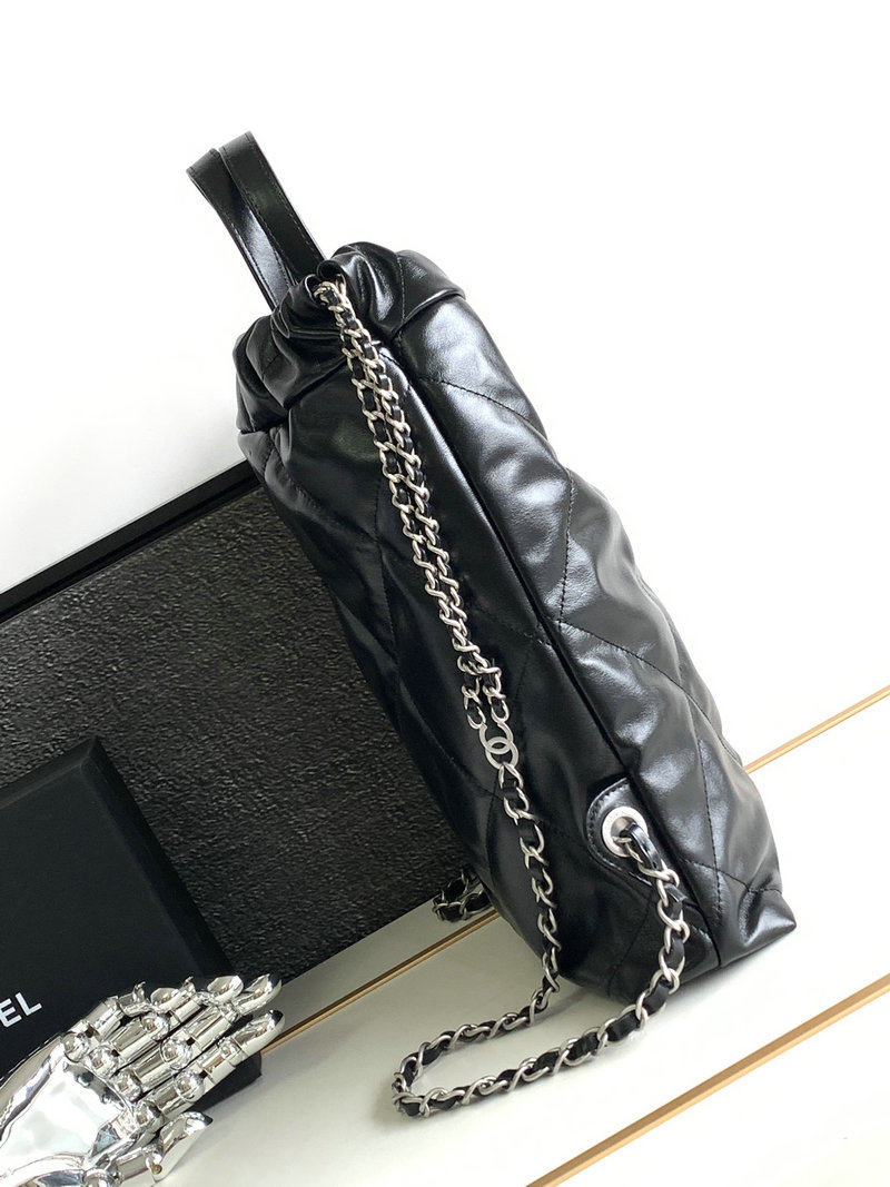 Chanel 22 Shiny Calfskin Backpack Black with Silver AS3859