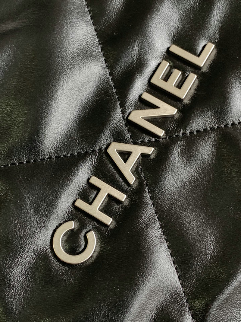 Chanel 22 Shiny Calfskin Backpack Black with Silver AS3859