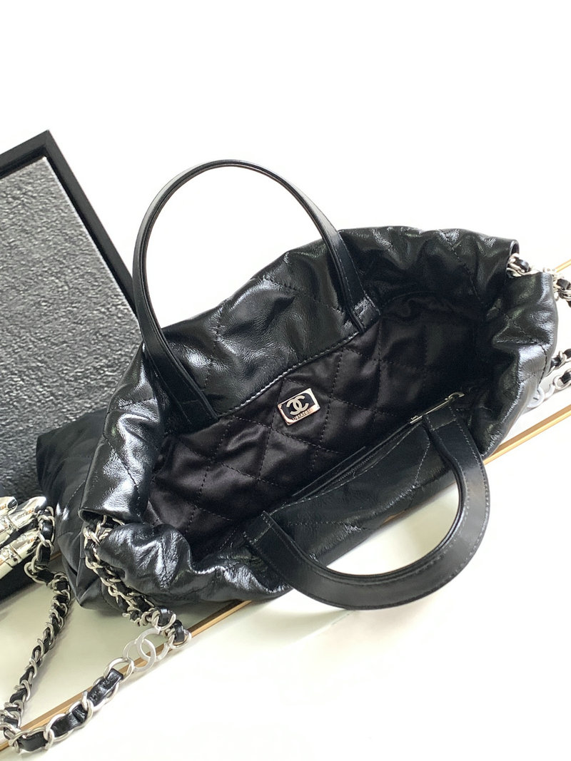 Chanel 22 Shiny Calfskin Backpack Black with Silver AS3859