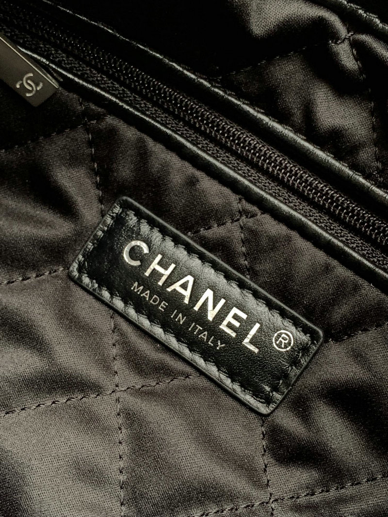 Chanel 22 Shiny Calfskin Backpack Black with Silver AS3859