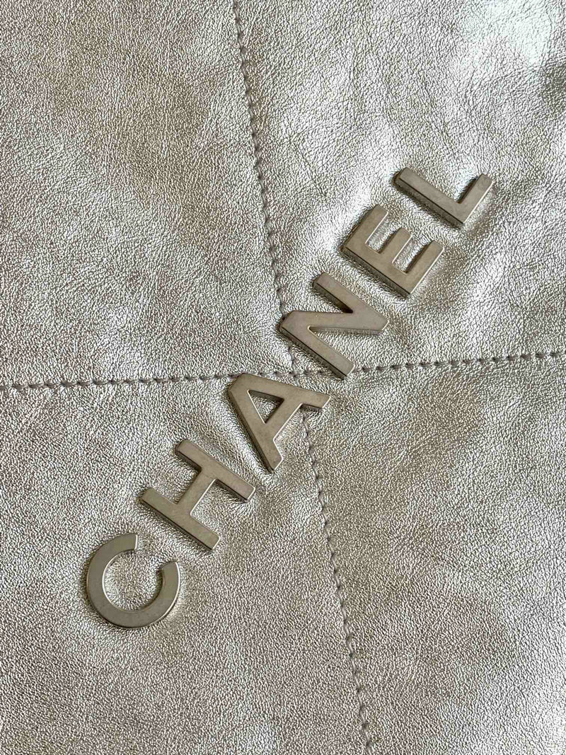 Chanel 22 Shiny Calfskin Backpack Silver AS3859