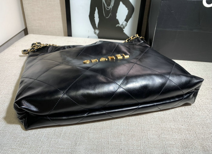 Chanel 22 Shiny Calfskin Handbag Black with Gold AS3261