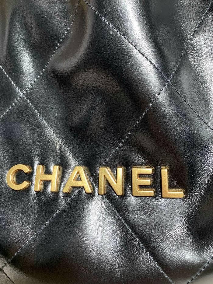 Chanel 22 Shiny Calfskin Handbag Black with Gold AS3261