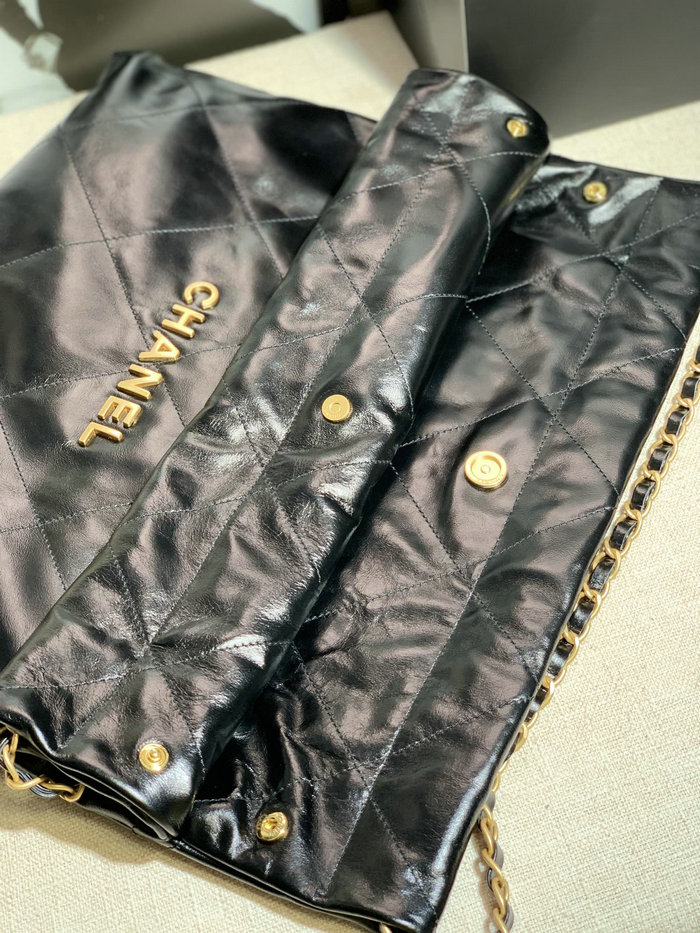 Chanel 22 Shiny Calfskin Handbag Black with Gold AS3261