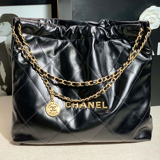 Chanel 22 Shiny Calfskin Handbag Black with Gold AS3261