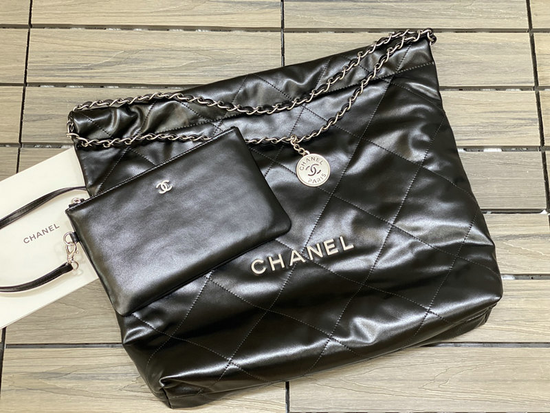 Chanel 22 Shiny Calfskin Handbag Black with Silver AS3261