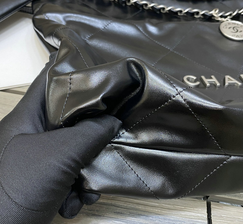 Chanel 22 Shiny Calfskin Handbag Black with Silver AS3261