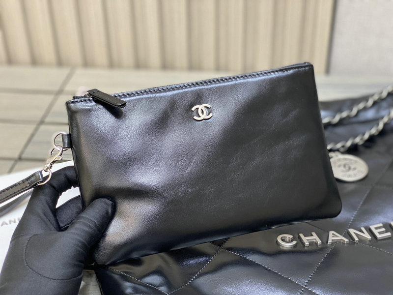 Chanel 22 Shiny Calfskin Handbag Black with Silver AS3261