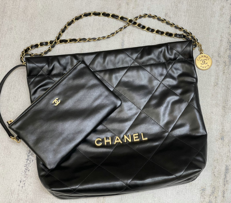 Chanel 22 Shiny Calfskin Small Handbag Black with Gold AS3260