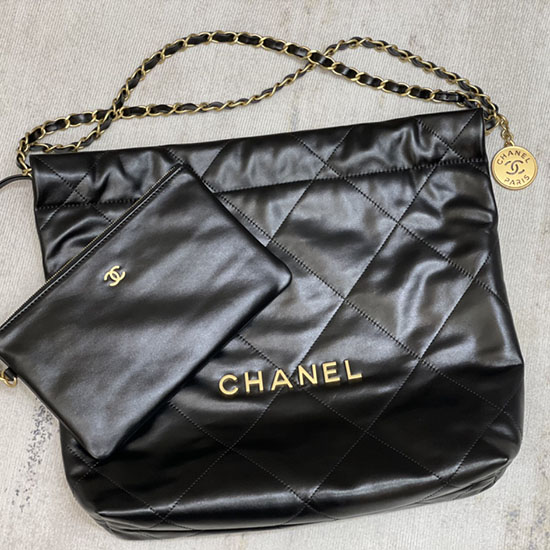 Chanel 22 Shiny Calfskin Small Handbag Black with Gold AS3260