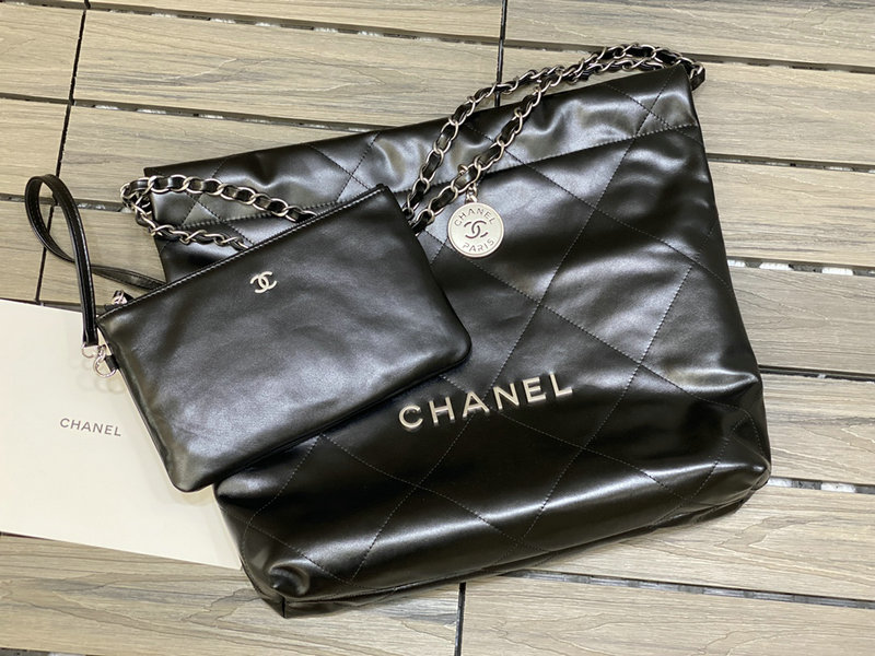 Chanel 22 Shiny Calfskin Small Handbag Black with Silver AS3260