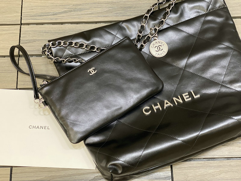 Chanel 22 Shiny Calfskin Small Handbag Black with Silver AS3260