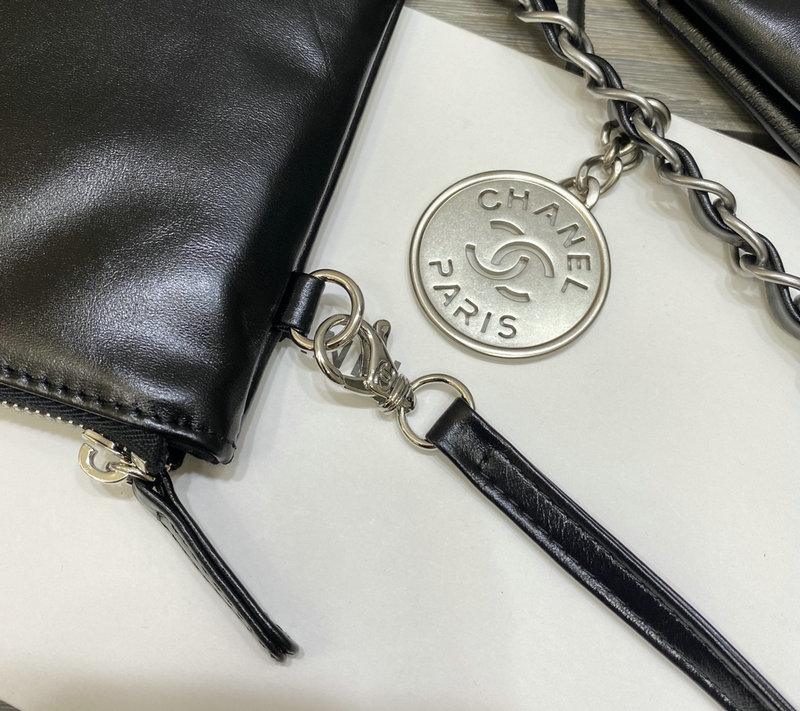 Chanel 22 Shiny Calfskin Small Handbag Black with Silver AS3260