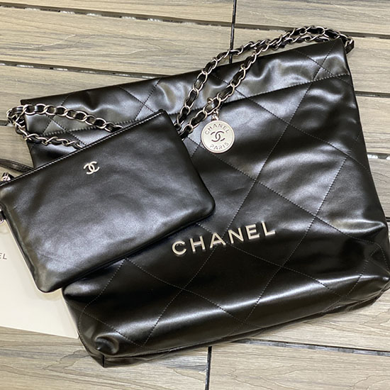 Chanel 22 Shiny Calfskin Small Handbag Black with Silver AS3260