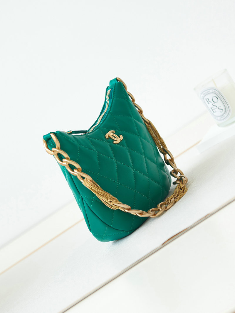 Chanel Hobo Handbag Green AS4220