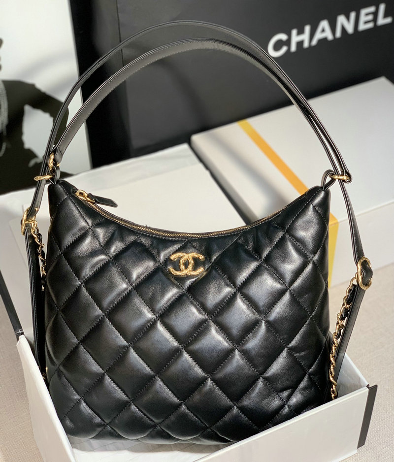 Chanel Lambskin Hobo Bag Black AS2230