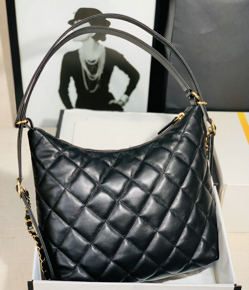 Chanel Lambskin Hobo Bag Black AS2230