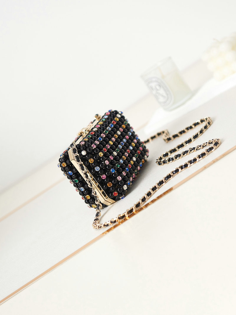 Chanel Multicolor Glass Pearls Evening Bag Black AS3771