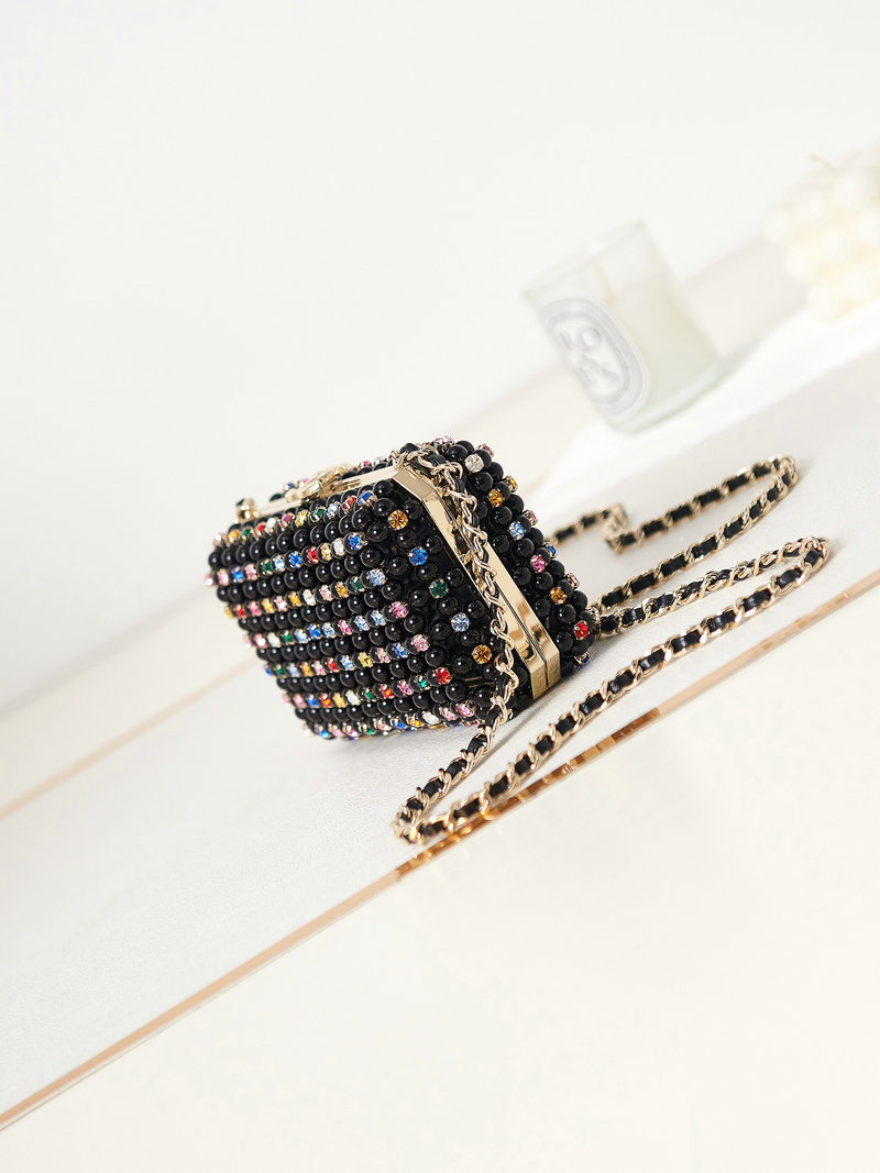 Chanel Multicolor Glass Pearls Evening Bag Black AS3771