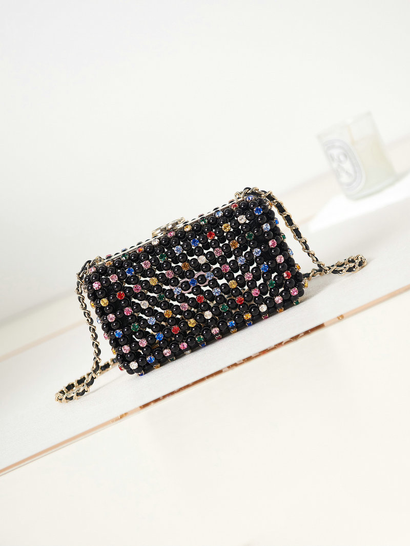 Chanel Multicolor Glass Pearls Evening Bag Black AS3771