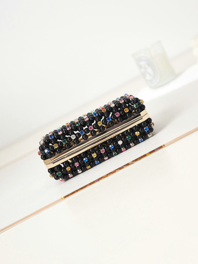 Chanel Multicolor Glass Pearls Evening Bag Black AS3771