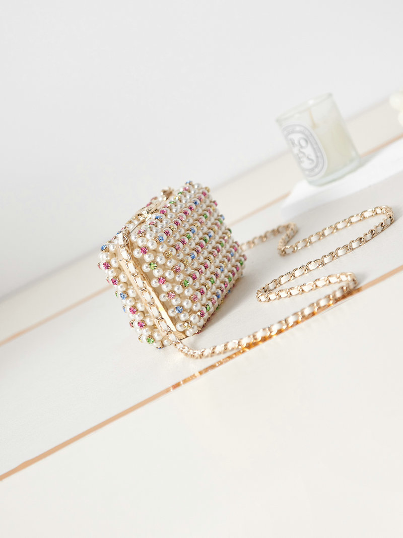 Chanel Multicolor Glass Pearls Evening Bag White AS3771