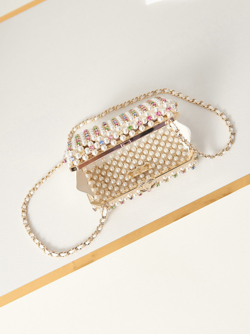 Chanel Multicolor Glass Pearls Evening Bag White AS3771