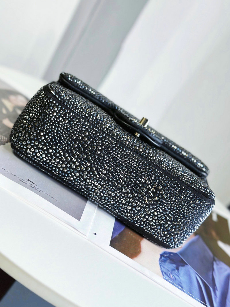 Classic Chanel Mini Flap Evening Bag with Crystal Black AS22