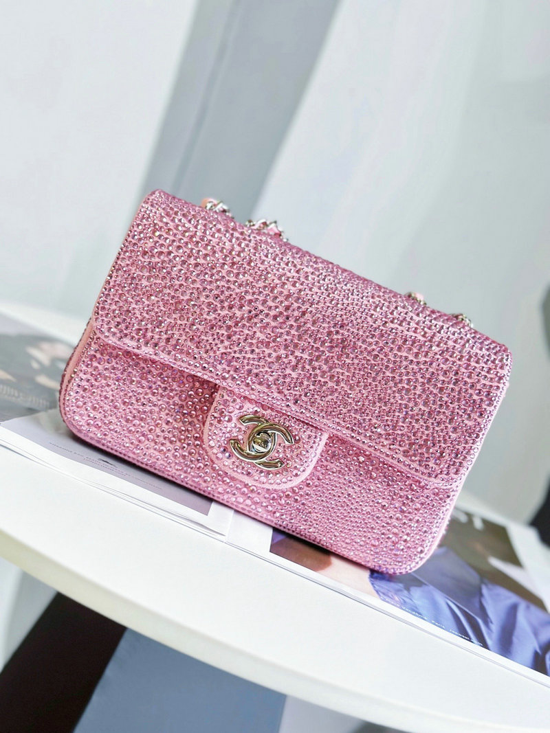 Classic Chanel Mini Flap Evening Bag with Pink Gold AS22