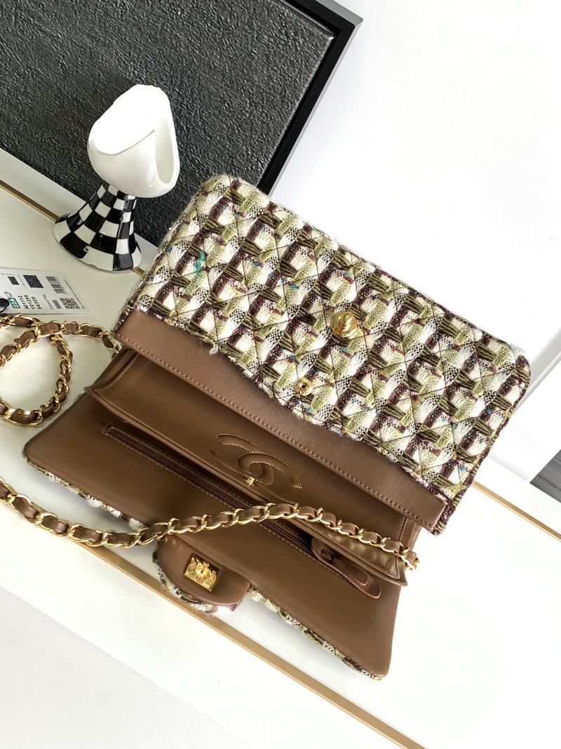 Medium Chanel Tweed Flap Bag Brown AS2325