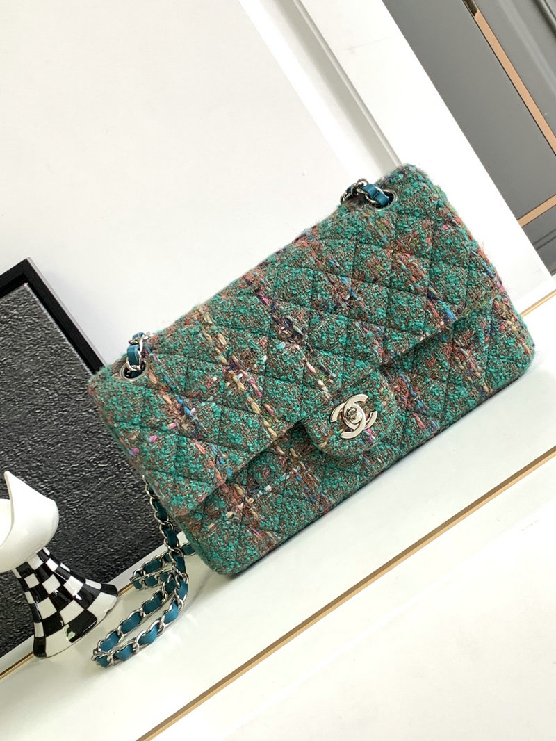 Medium Chanel Tweed Flap Bag Green AS2325