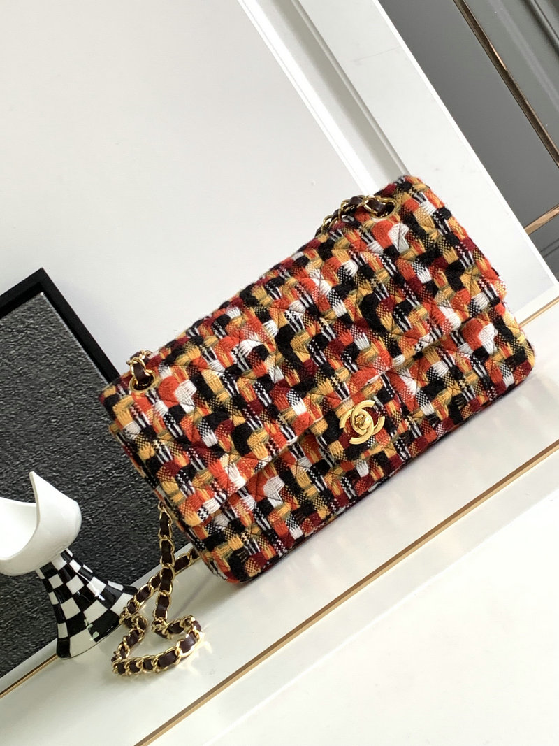 Medium Chanel Tweed Flap Bag Orange AS2325