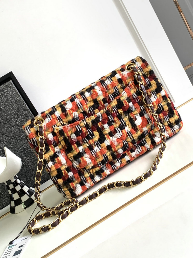 Medium Chanel Tweed Flap Bag Orange AS2325