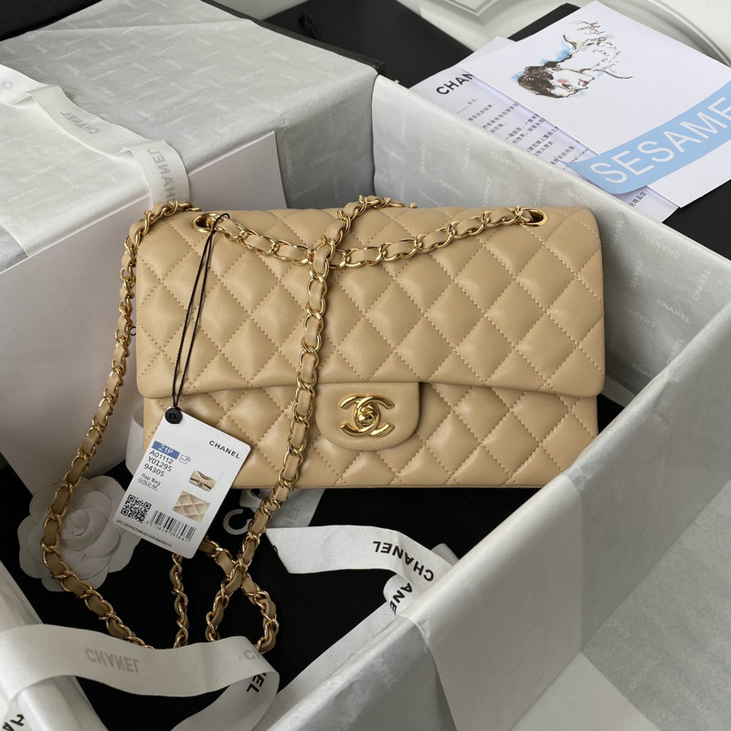 Medium Classic Flap Handbag Beige with Gold A01112