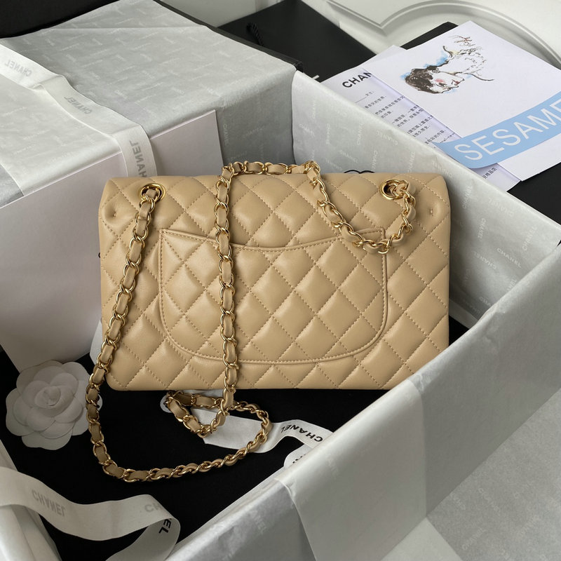 Medium Classic Flap Handbag Beige with Gold A01112