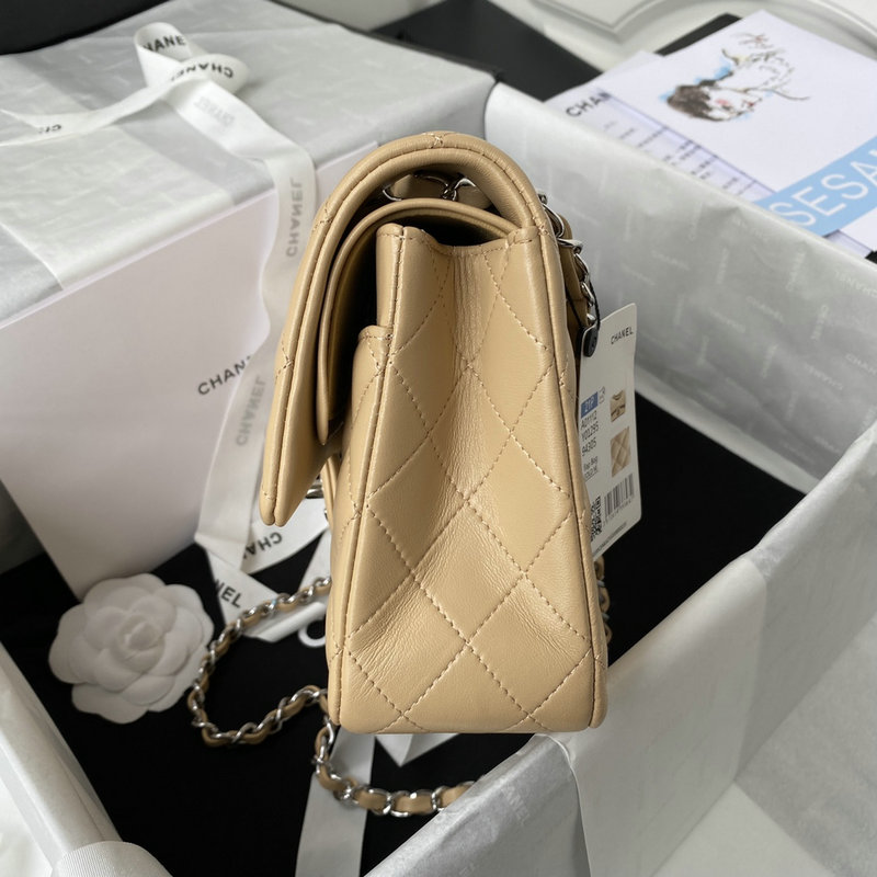 Medium Classic Flap Handbag Beige with Silver A01112