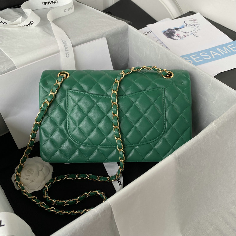 Medium Classic Flap Handbag Green with Gold A01112