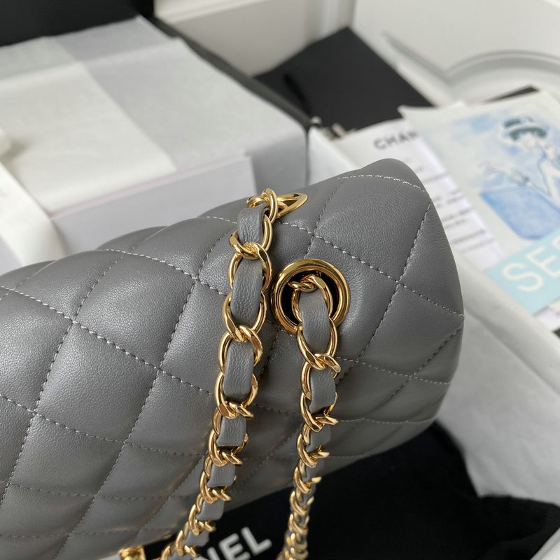 Medium Classic Flap Handbag Grey with Gold A01112