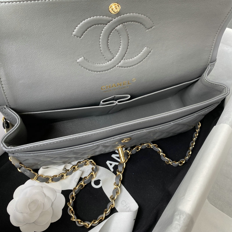 Medium Classic Flap Handbag Grey with Gold A01112