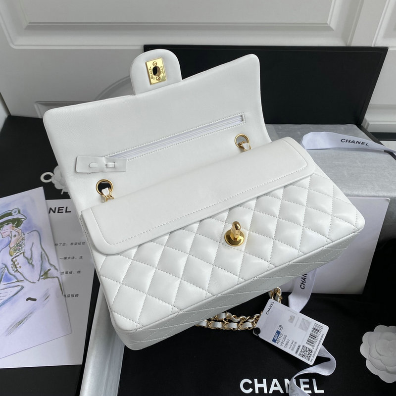 Medium Classic Flap Handbag White with Gold A01112