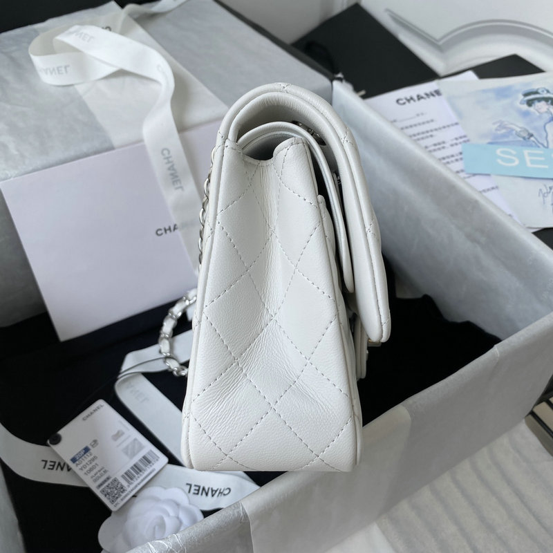 Medium Classic Flap Handbag White with Silver A01112