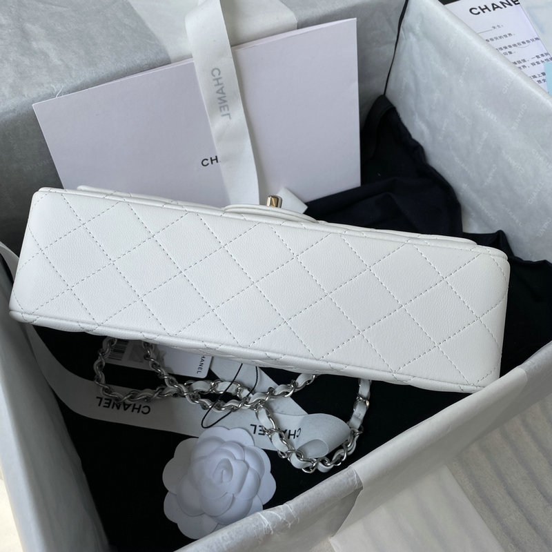 Medium Classic Flap Handbag White with Silver A01112