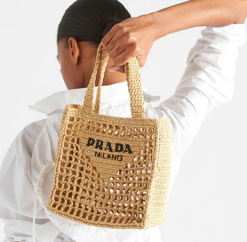 Prada Small Raffia crochet tote bag Beige 1BG444