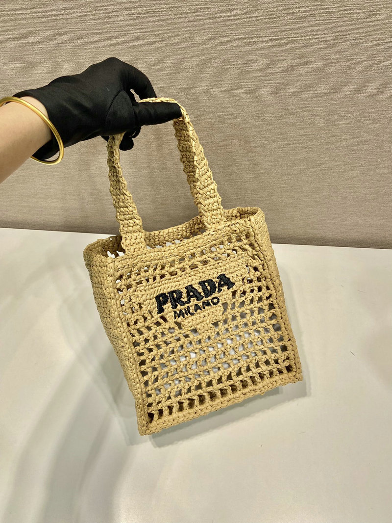 Prada Small Raffia crochet tote bag Beige 1BG444